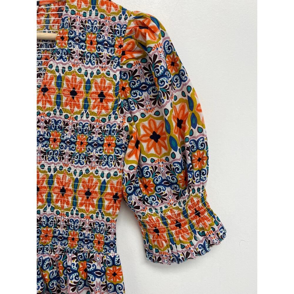 Boden Smocked Bodice Midi Dress Colorful Cute Tapestry Stripe Puff Sleeves US6 - Picture 9 of 13